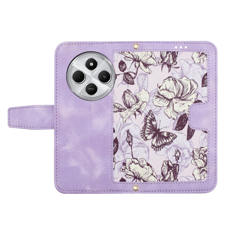 For Redmi 14C 4G Floral Pattern Leather Phone Case with Lanyard
