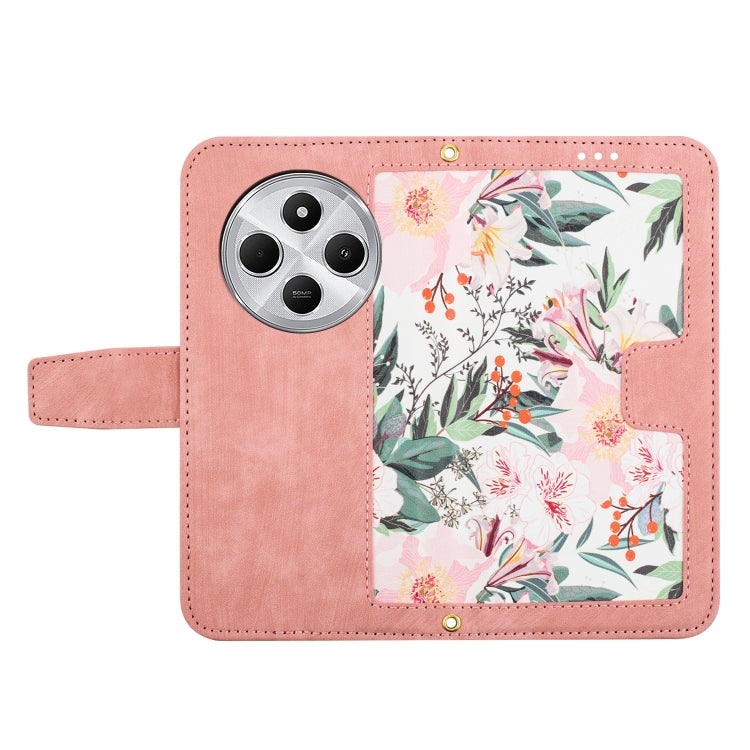 For Redmi 14C 4G Floral Pattern Leather Phone Case with Lanyard