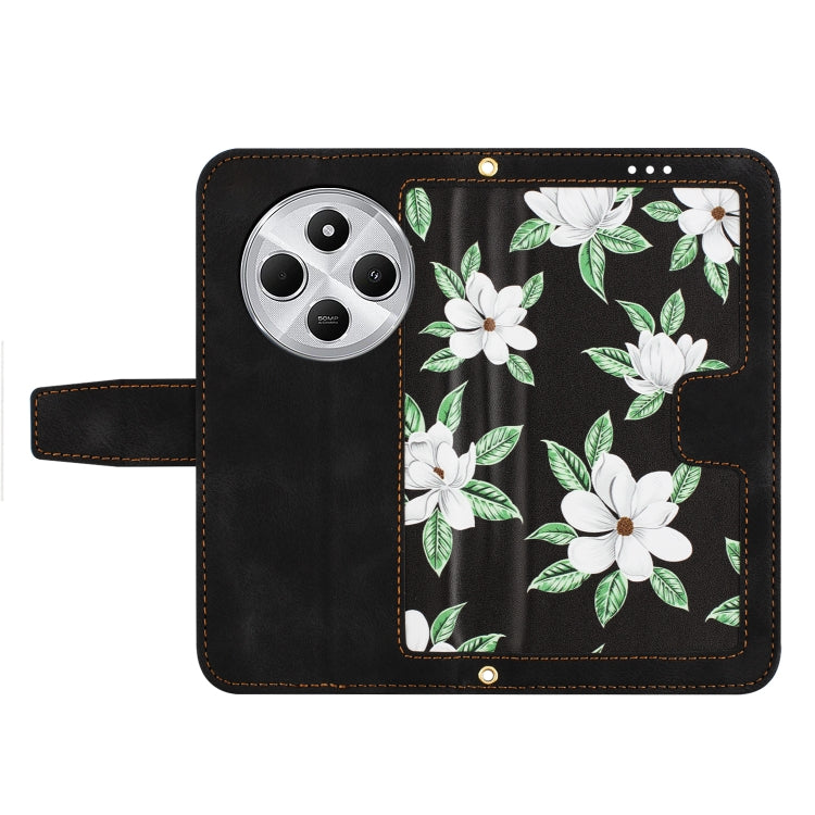 For Redmi 14C 4G Floral Pattern Leather Phone Case with Lanyard