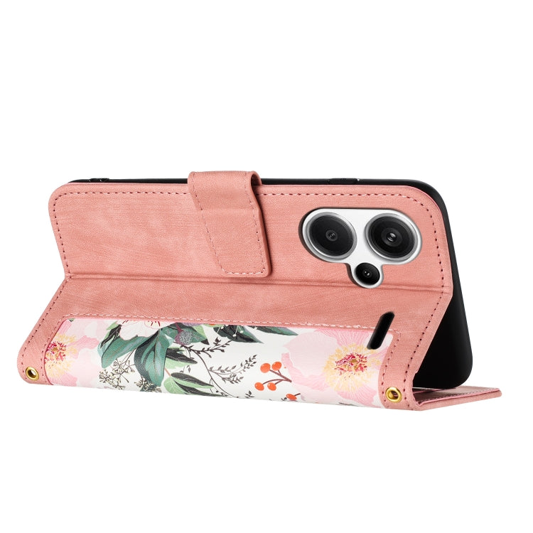For Redmi Note 13 Pro+ Floral Pattern Leather Phone Case with Lanyard