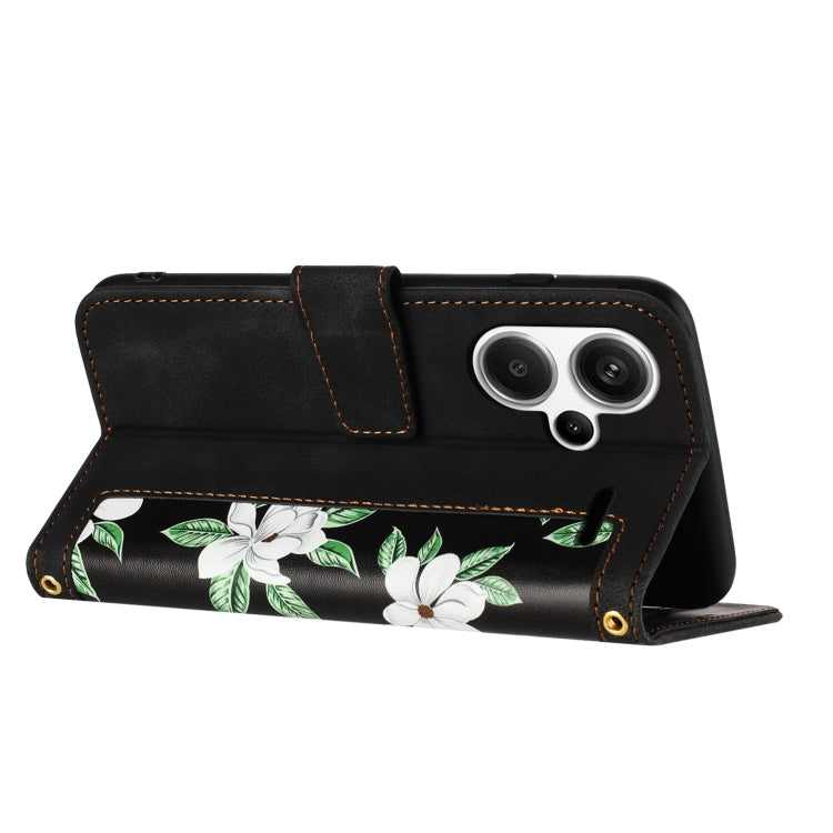 For Redmi Note 13 Pro+ Floral Pattern Leather Phone Case with Lanyard