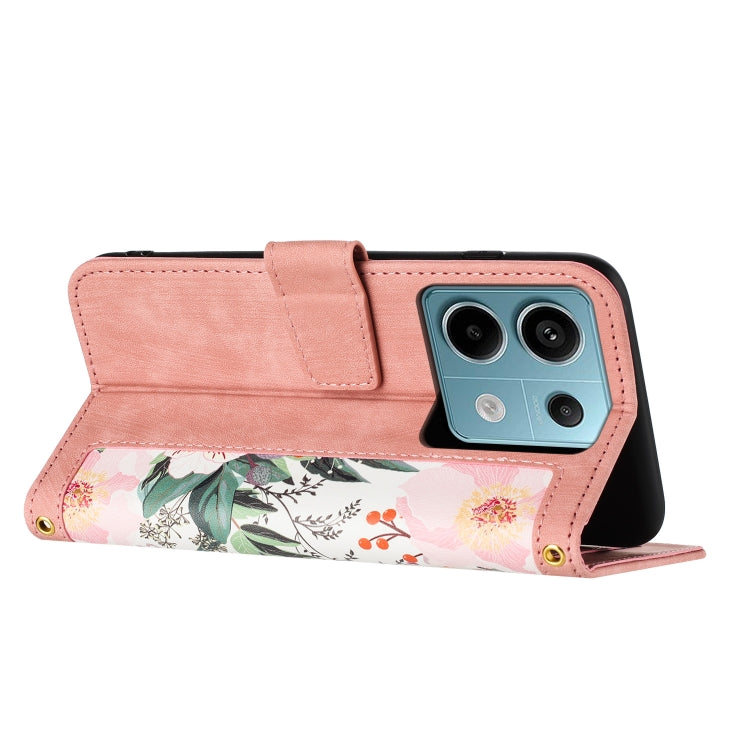 For Redmi Note 13 Pro 5G Floral Pattern Leather Phone Case with Lanyard