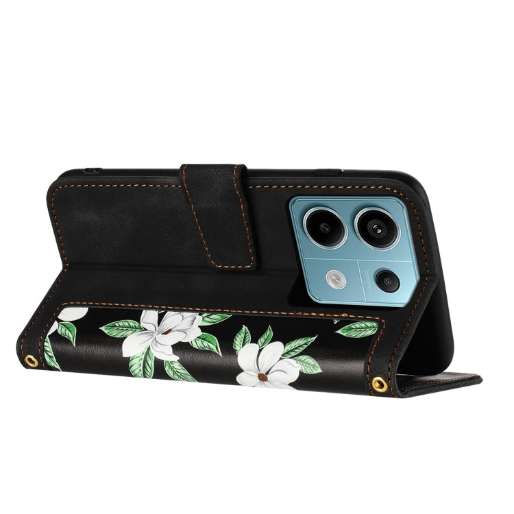 For Redmi Note 13 Pro 5G Floral Pattern Leather Phone Case with Lanyard