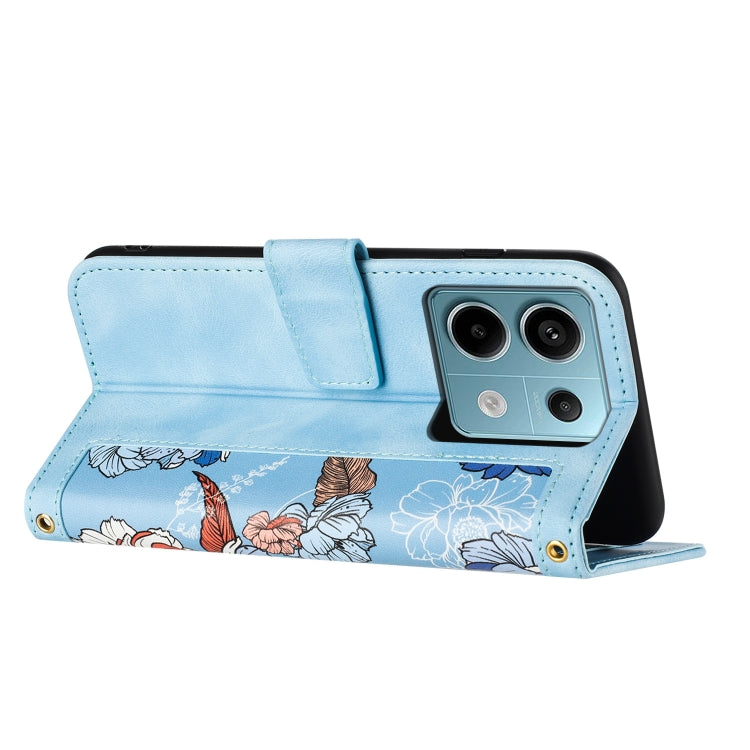 For Redmi Note 13 5G Floral Pattern Leather Phone Case with Lanyard