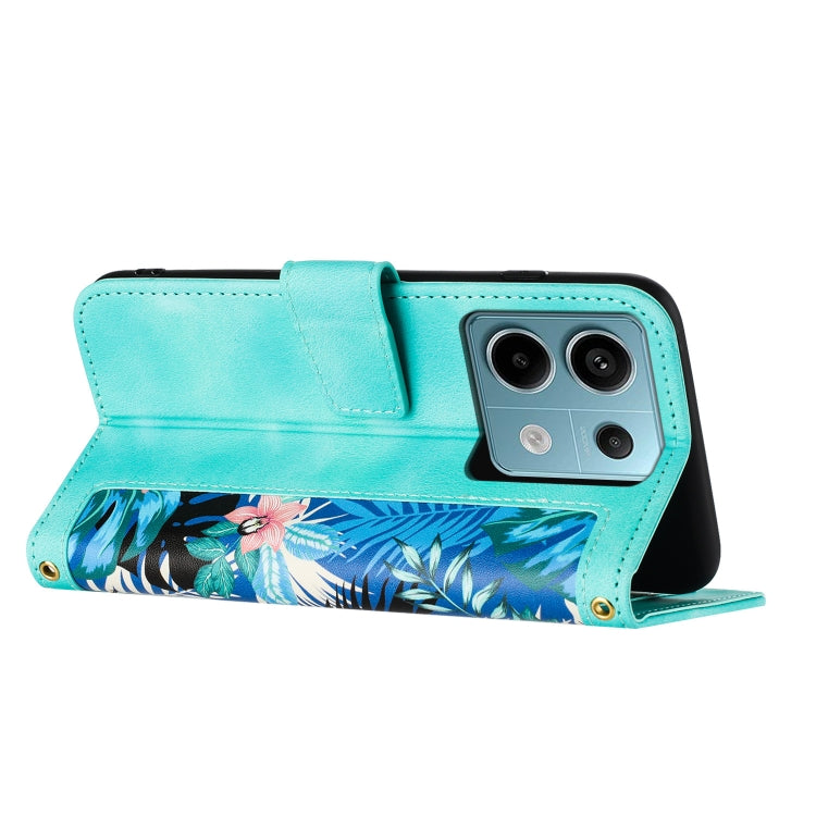 For Redmi Note 13 5G Floral Pattern Leather Phone Case with Lanyard