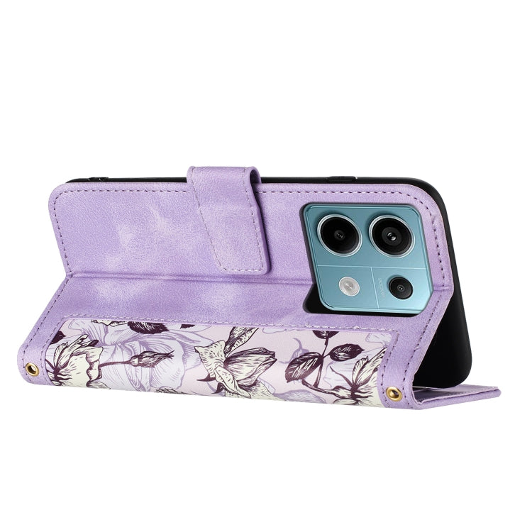 For Redmi Note 13 5G Floral Pattern Leather Phone Case with Lanyard