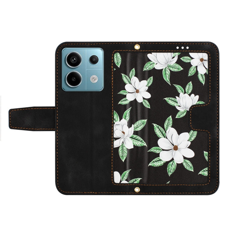For Redmi Note 13 5G Floral Pattern Leather Phone Case with Lanyard