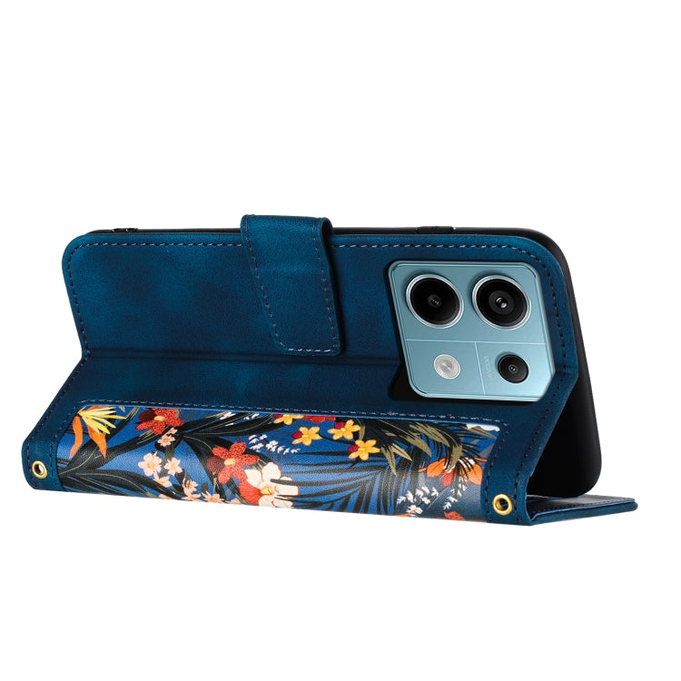 For Redmi Note 13 5G Floral Pattern Leather Phone Case with Lanyard
