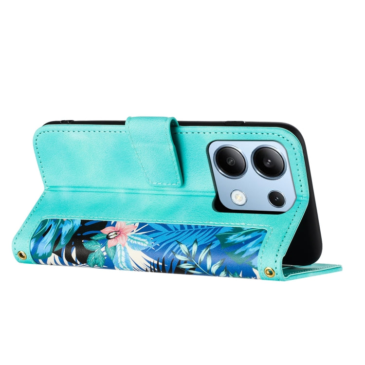 For Redmi Note 13 4G Floral Pattern Leather Phone Case with Lanyard