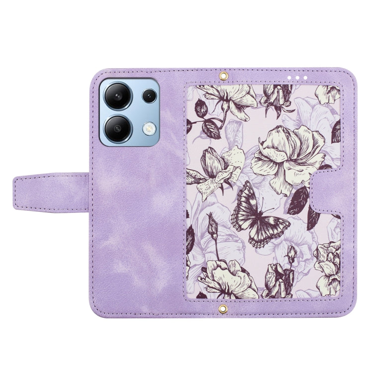 For Redmi Note 13 4G Floral Pattern Leather Phone Case with Lanyard