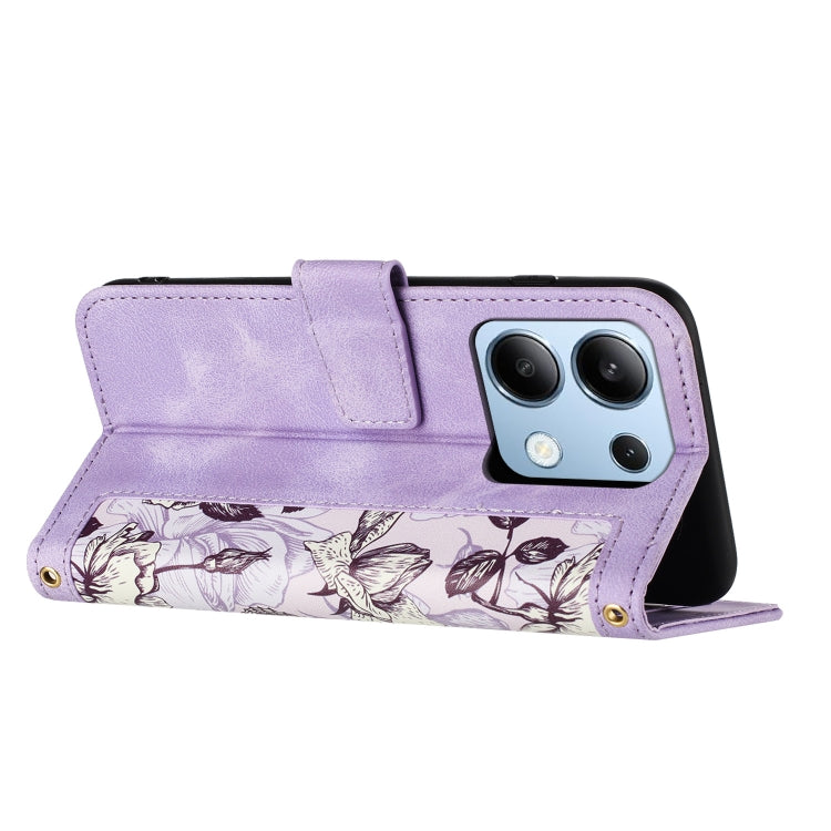 For Redmi Note 13 4G Floral Pattern Leather Phone Case with Lanyard