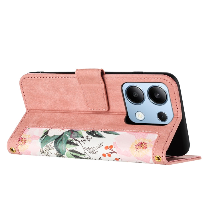 For Redmi Note 13 4G Floral Pattern Leather Phone Case with Lanyard