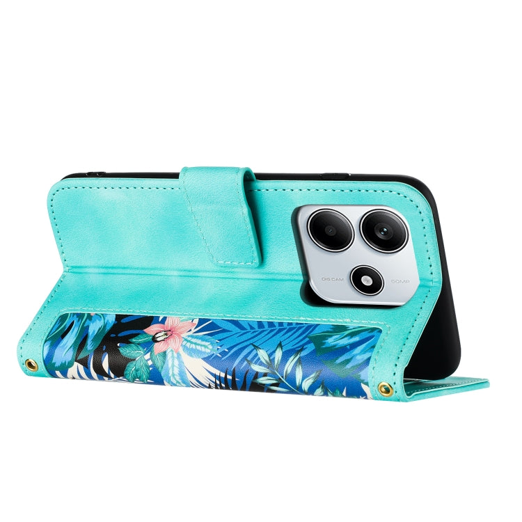 For Redmi Note 14 5G Floral Pattern Leather Phone Case with Lanyard