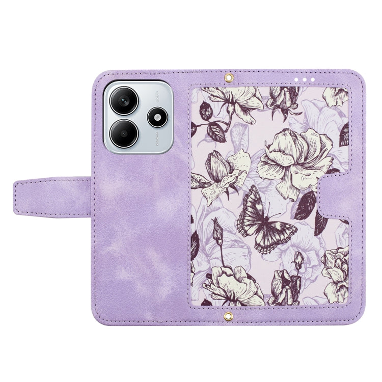 For Redmi Note 14 5G Floral Pattern Leather Phone Case with Lanyard