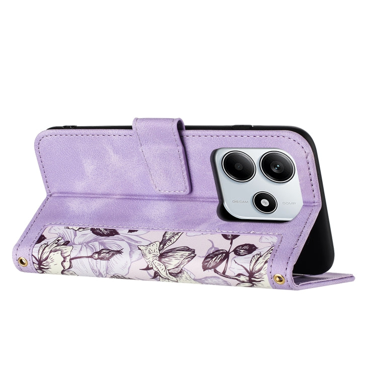 For Redmi Note 14 5G Floral Pattern Leather Phone Case with Lanyard