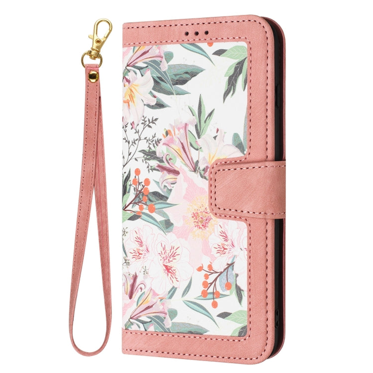 For Redmi Note 14 5G Floral Pattern Leather Phone Case with Lanyard