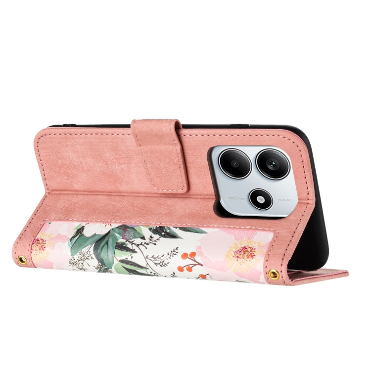 For Redmi Note 14 5G Floral Pattern Leather Phone Case with Lanyard