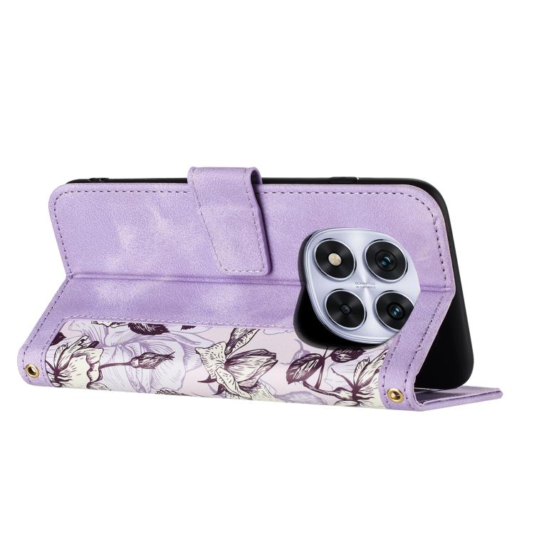 For Redmi Note 14 Pro+ 5G Floral Pattern Leather Phone Case with Lanyard