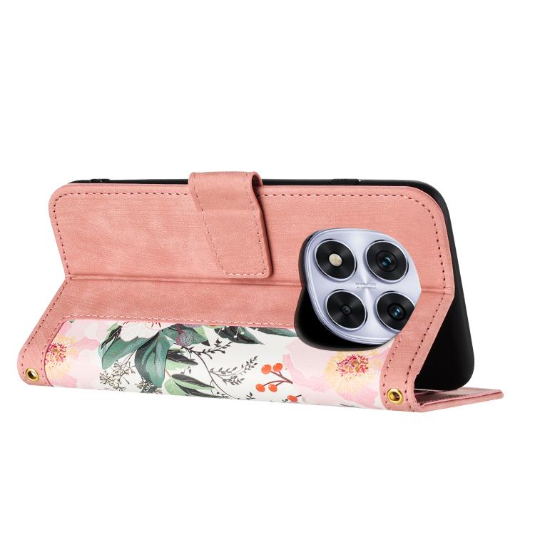 For Redmi Note 14 Pro+ 5G Floral Pattern Leather Phone Case with Lanyard