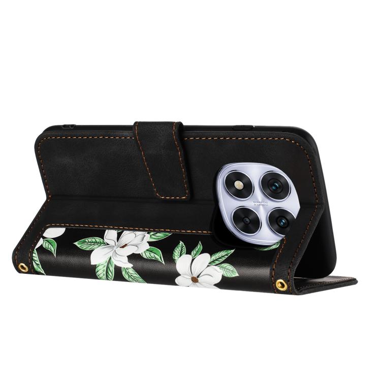 For Redmi Note 14 Pro+ 5G Floral Pattern Leather Phone Case with Lanyard