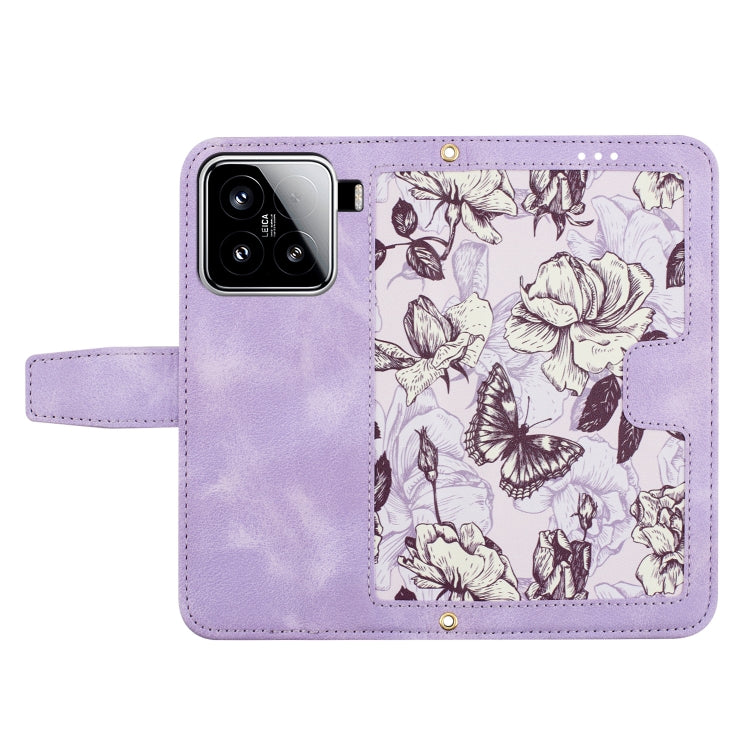 For Xiaomi 15 Floral Pattern Leather Phone Case with Lanyard