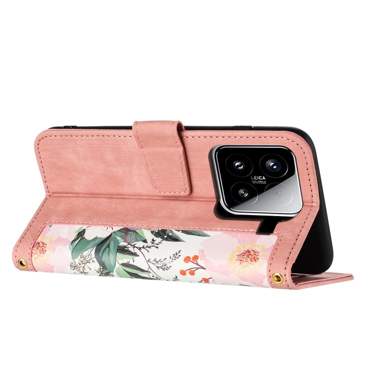 For Xiaomi 15 Floral Pattern Leather Phone Case with Lanyard