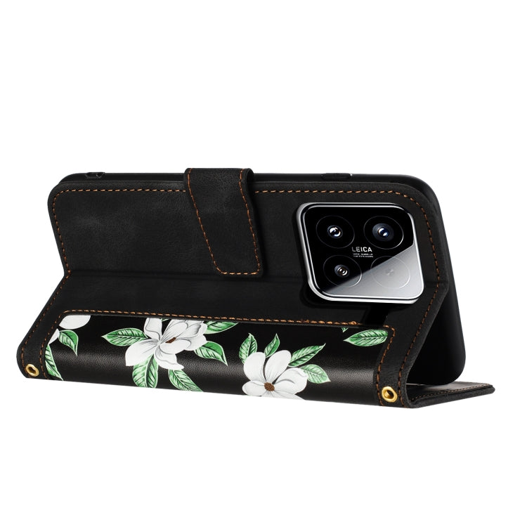 For Xiaomi 15 Floral Pattern Leather Phone Case with Lanyard