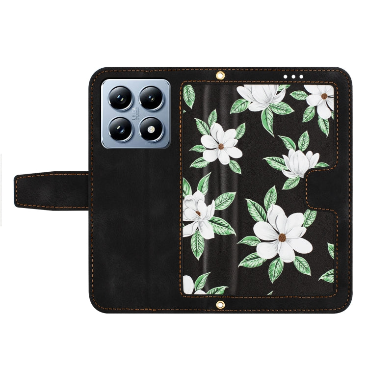 For Xiaomi 14T Floral Pattern Leather Phone Case with Lanyard