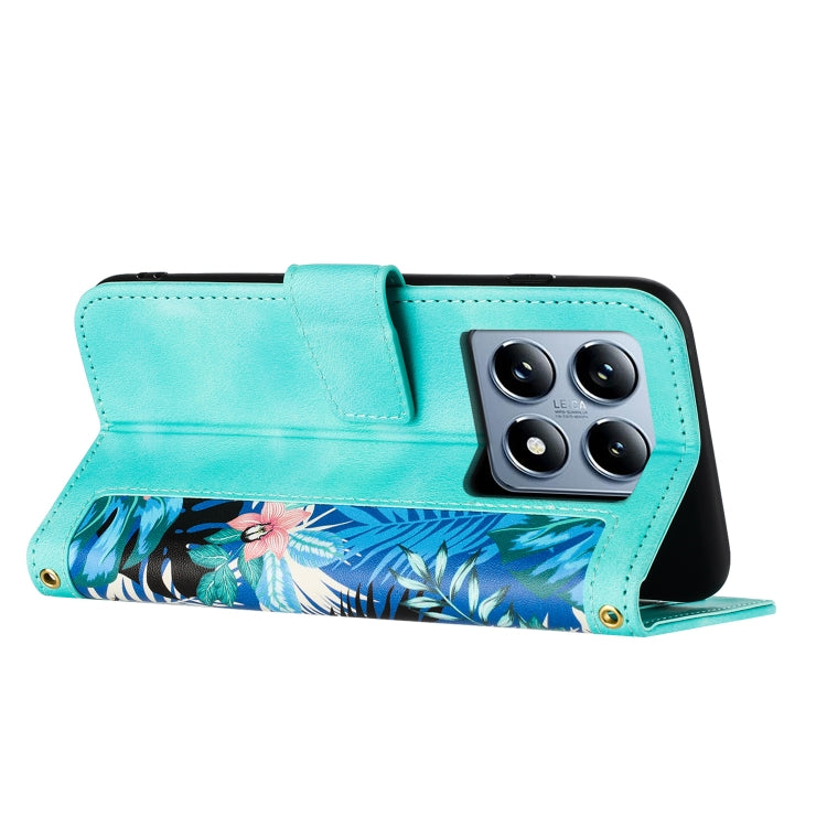 For Xiaomi 14T Pro Floral Pattern Leather Phone Case with Lanyard