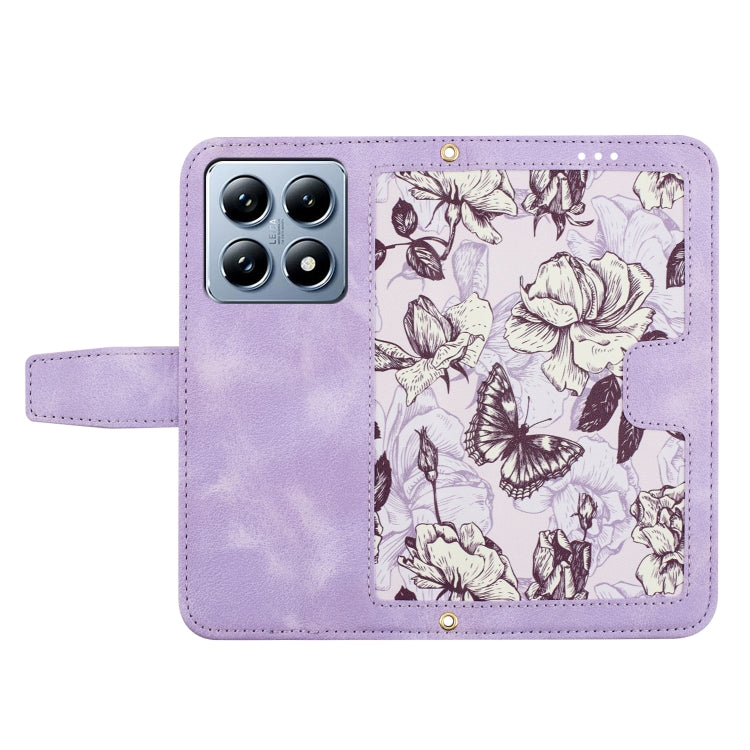 For Xiaomi 14T Pro Floral Pattern Leather Phone Case with Lanyard