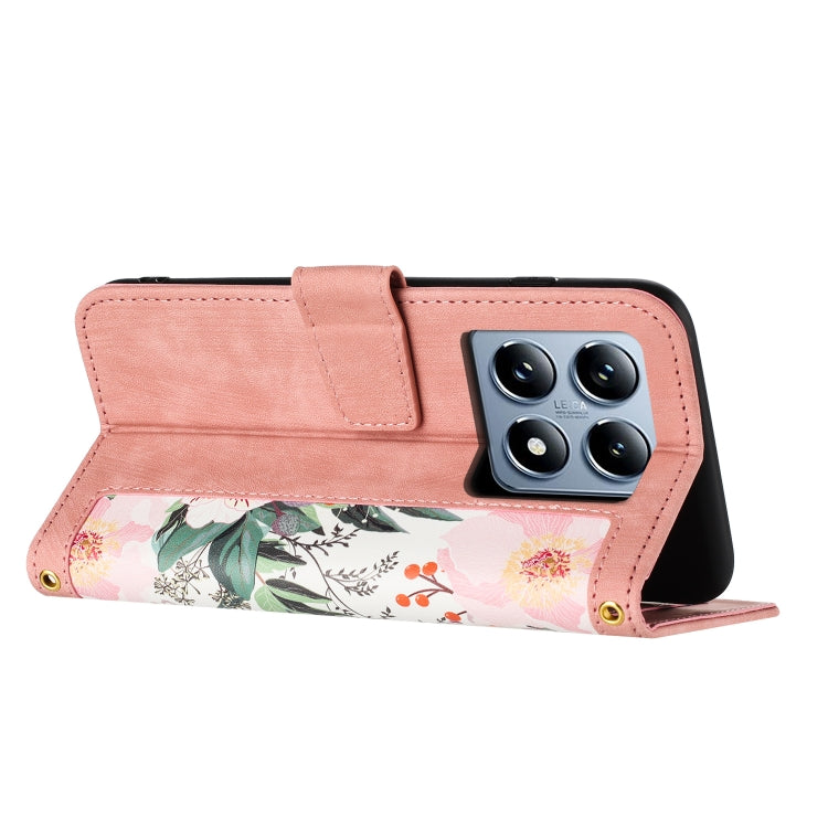 For Xiaomi 14T Pro Floral Pattern Leather Phone Case with Lanyard