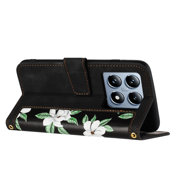 For Xiaomi 14T Pro Floral Pattern Leather Phone Case with Lanyard