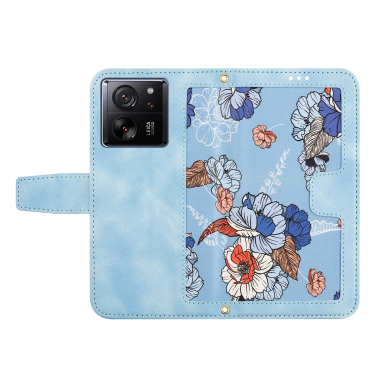 For Xiaomi 13T Floral Pattern Leather Phone Case with Lanyard