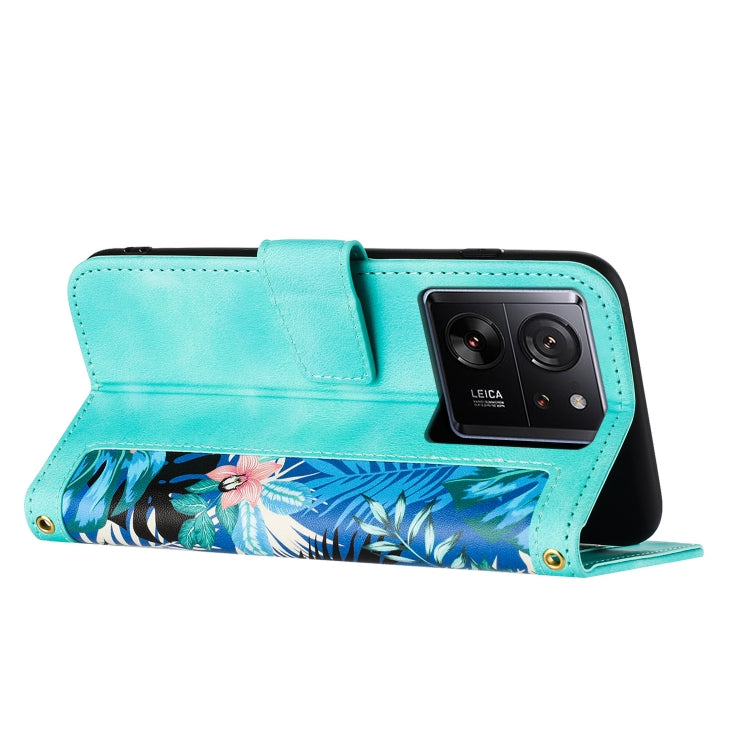 For Xiaomi 13T Floral Pattern Leather Phone Case with Lanyard