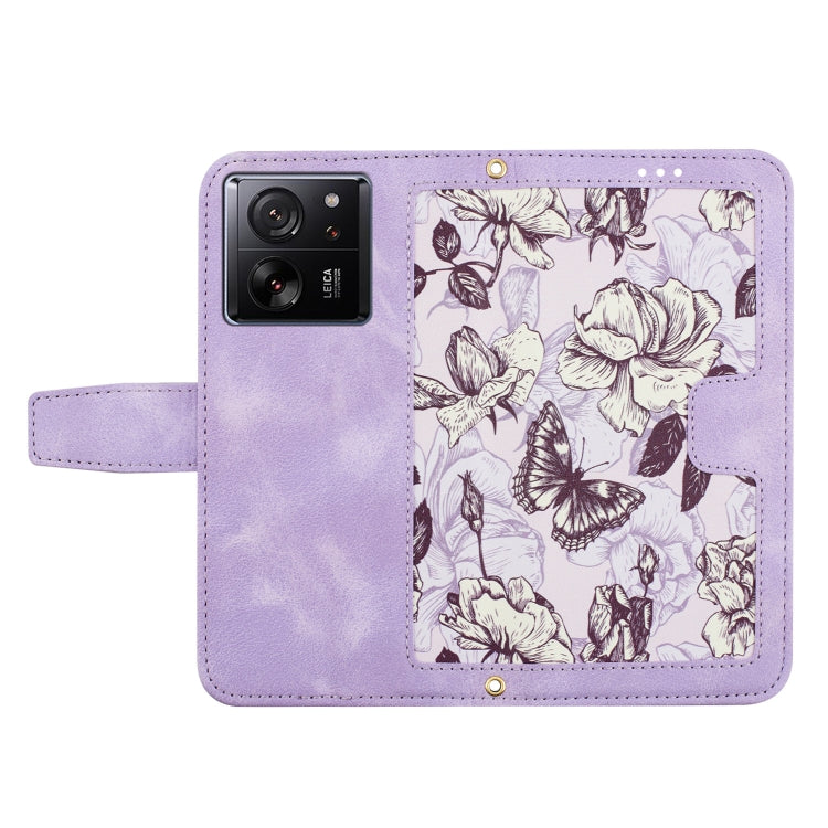 For Xiaomi 13T Floral Pattern Leather Phone Case with Lanyard