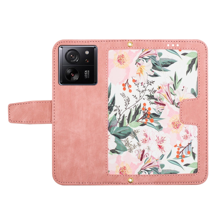 For Xiaomi 13T Floral Pattern Leather Phone Case with Lanyard