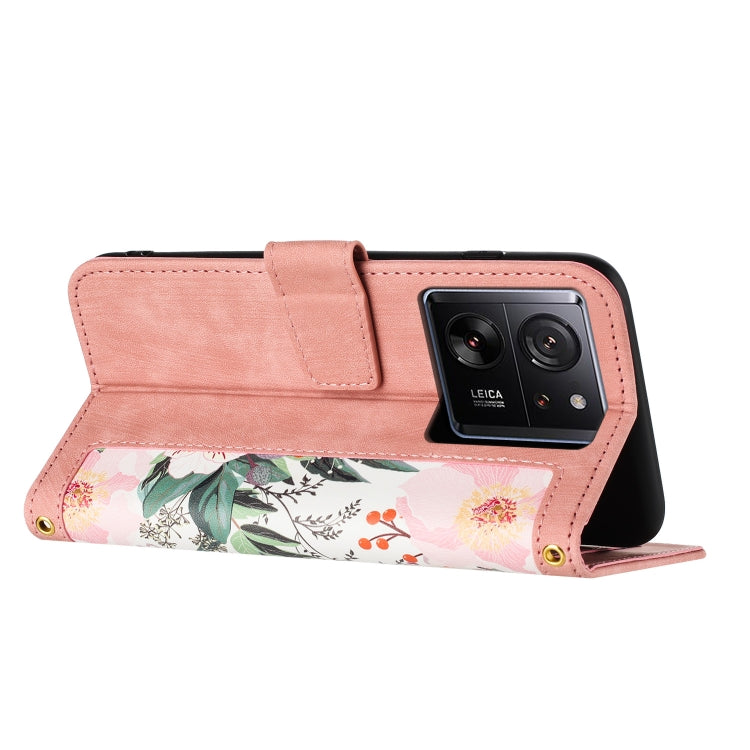 For Xiaomi 13T Floral Pattern Leather Phone Case with Lanyard