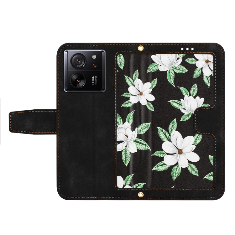 For Xiaomi 13T Floral Pattern Leather Phone Case with Lanyard