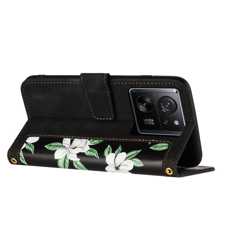 For Xiaomi 13T Floral Pattern Leather Phone Case with Lanyard