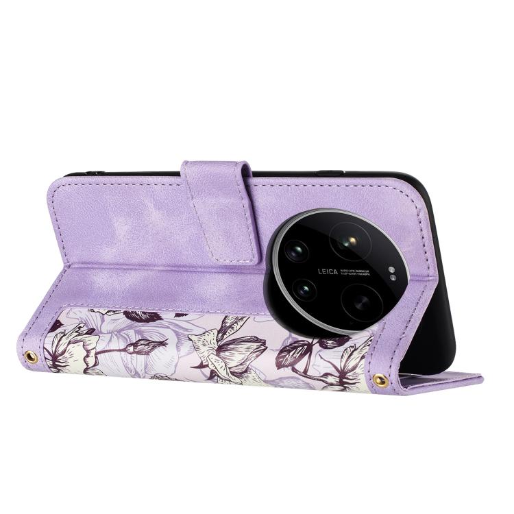 For Xiaomi 17 Ultra Floral Pattern Leather Phone Case with Lanyard