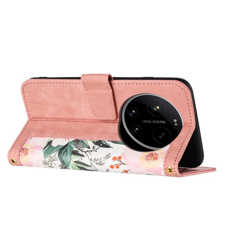 For Xiaomi 17 Ultra Floral Pattern Leather Phone Case with Lanyard