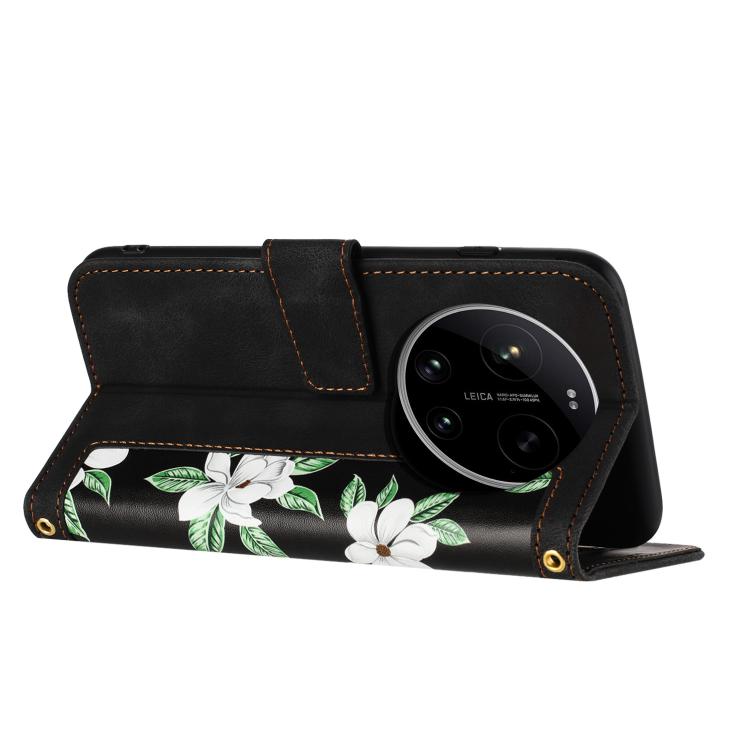 For Xiaomi 17 Ultra Floral Pattern Leather Phone Case with Lanyard