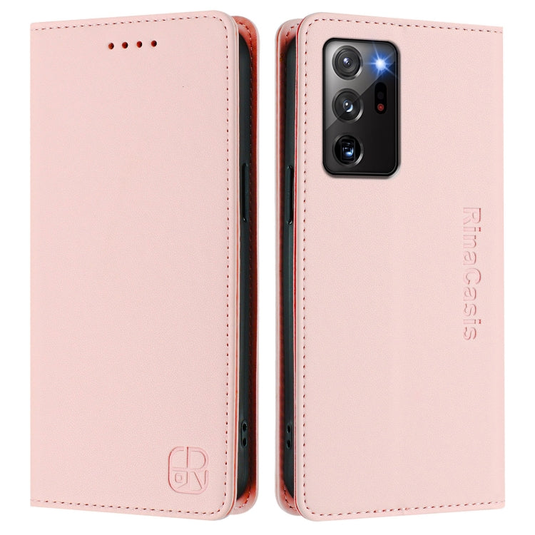 For Samsung Galaxy Note20 Ultra RC01 Dual-Folded Magnetic Suction RFID Leather Phone Case