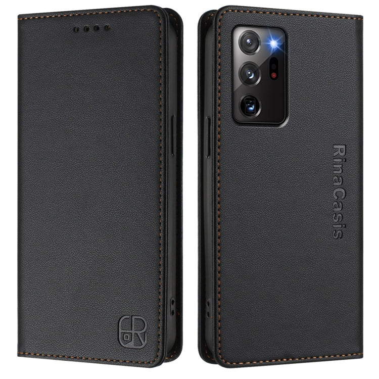 For Samsung Galaxy Note20 Ultra RC01 Dual-Folded Magnetic Suction RFID Leather Phone Case