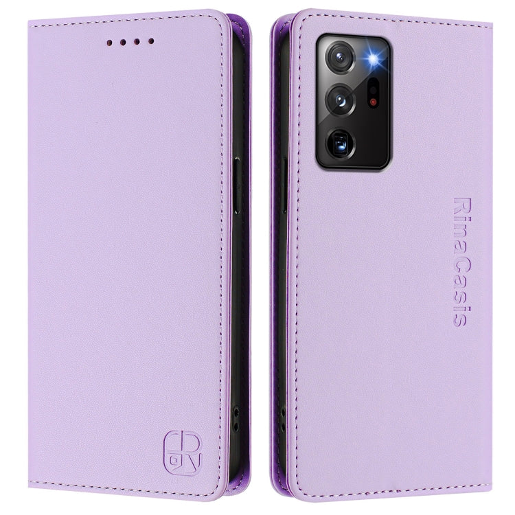 For Samsung Galaxy Note20 Ultra RC01 Dual-Folded Magnetic Suction RFID Leather Phone Case