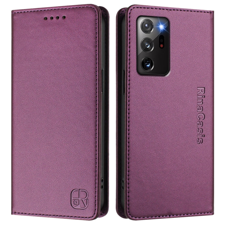 For Samsung Galaxy Note20 Ultra RC01 Dual-Folded Magnetic Suction RFID Leather Phone Case