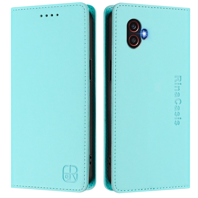 For Samsung Galaxy XCover 6 Pro RC01 Dual-Folded Magnetic Suction RFID Leather Phone Case