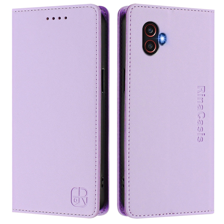 For Samsung Galaxy XCover 6 Pro RC01 Dual-Folded Magnetic Suction RFID Leather Phone Case