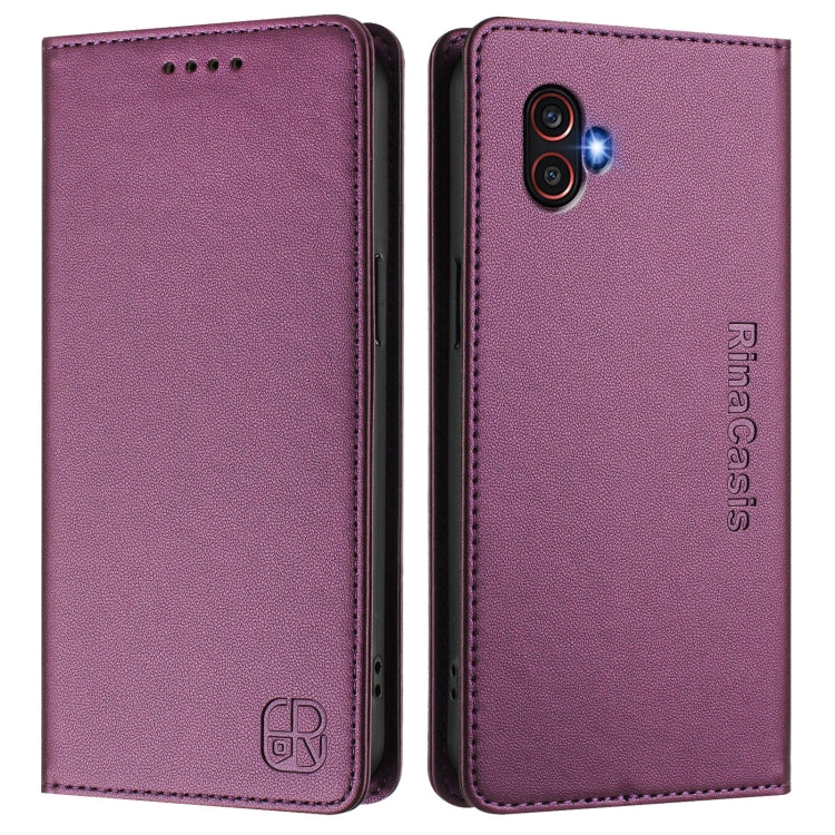 For Samsung Galaxy XCover 6 Pro RC01 Dual-Folded Magnetic Suction RFID Leather Phone Case