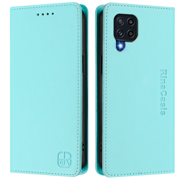 For Samsung Galaxy M32 4G Global / M22 RC01 Dual-Folded Magnetic Suction RFID Leather Phone Case